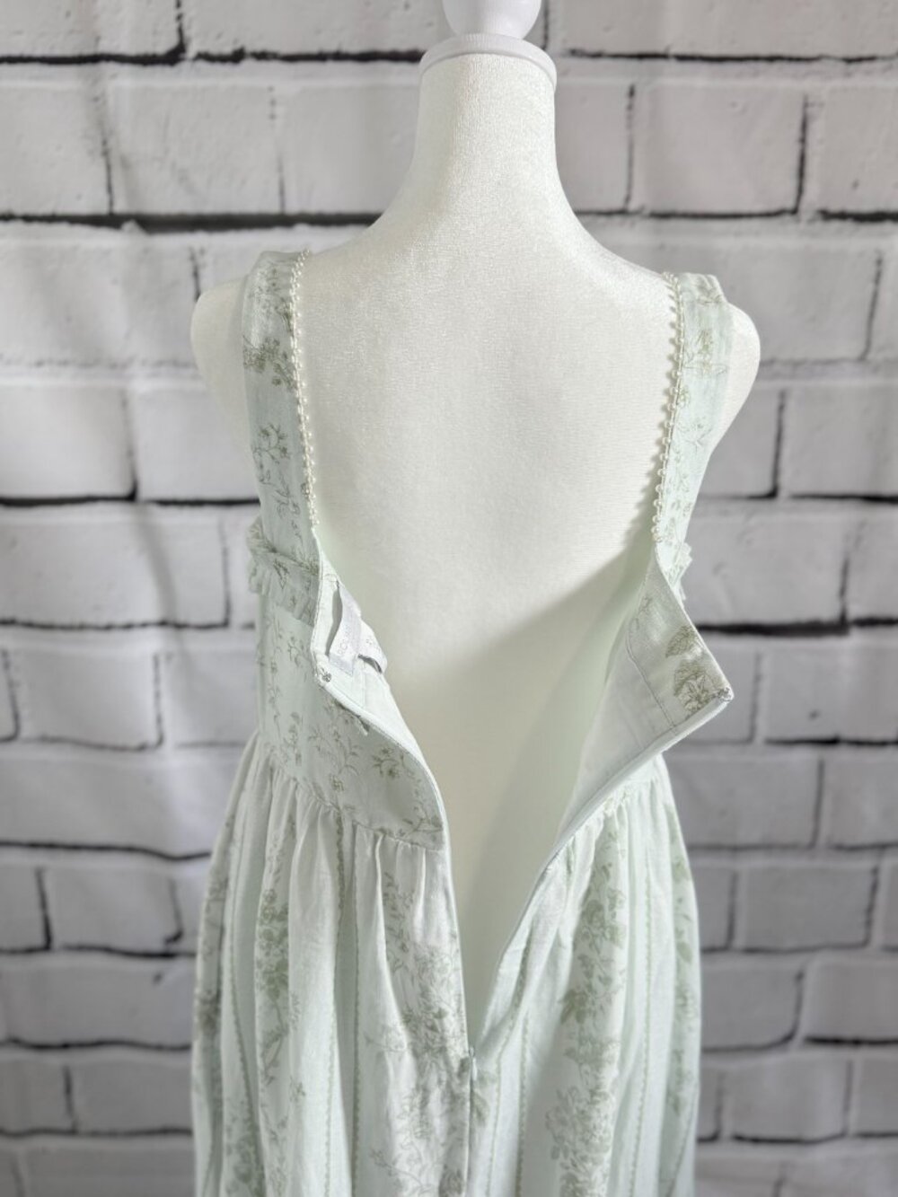 NWT Caroline Constas Linen Blend Floral Maxi Dress Mint Green Size S Cottagecore - Picture 10 of 15